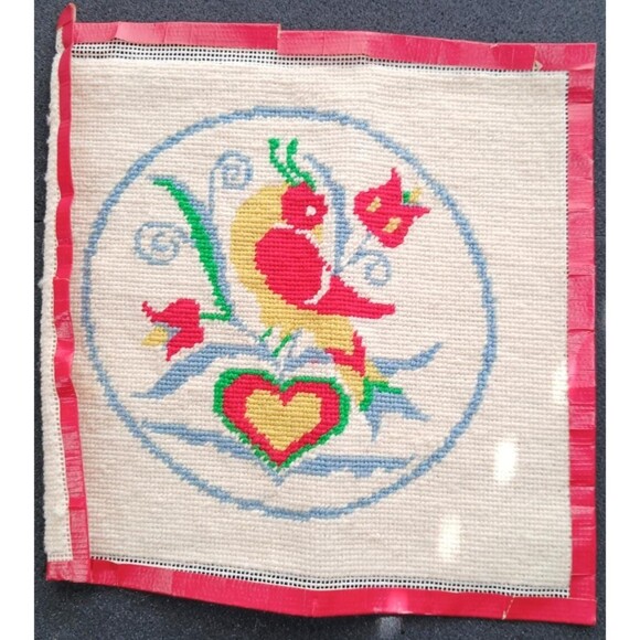 Unbranded Other - Hand-Embroidered Bird & Flower Cloth 10.25"x9.75" Unframed Textile